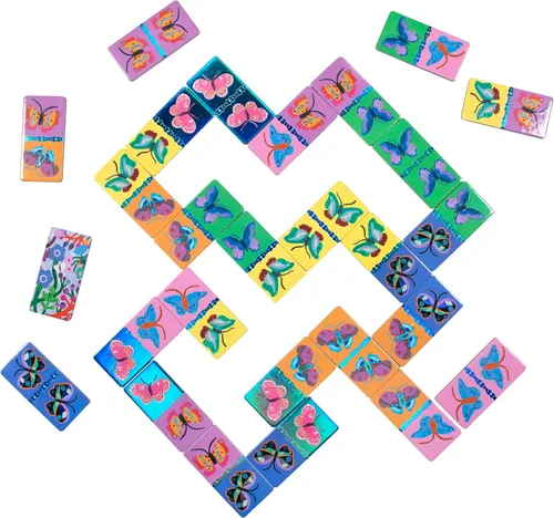 Miniatura 3 de eeBoo Dominó de mariposa brillante gigante – 28 azulejos de gran tamaño, lámina holográfica colorida, juego de colocación de azulejos, diversión sin