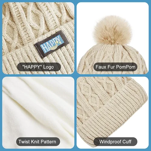 Miniatura 2 de LBTING Gorro de invierno para mujer, cálido forro polar de punto suave con pompón para clima frío