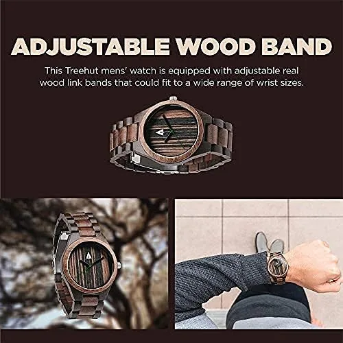 Miniatura 2 de treehut Reloj de madera para hombre con correa de madera ajustable y hebilla de acero inoxidable, reloj analógico de cuarzo japonés con caja