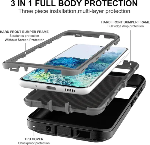 Miniatura 4 de Funda S20 Plus con 2 protectores de pantalla de TPU, 3 en 1, a prueba de golpes, resistente para Galaxy S20 Plus (negro/gris)
