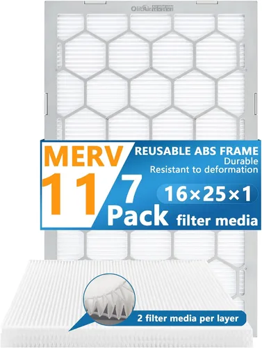 Miniatura 10 de Filtro de aire MERV 13 de 20 x 20 x 1, filtro de aire para horno de CA, marco de plástico ABS reutilizable, paquete de 7 medios de filtro