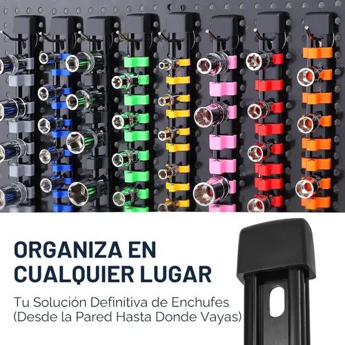 Miniatura 6 de Reniteco Bandeja organizadora de llaves de vaso – 9 piezas de soporte de enchufe de ABS resistente con 129 clips para garaje y taller