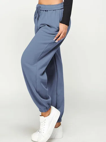 Miniatura 2 de IUUI Pantalones deportivos casuales de forro polar holgados para mujer, pantalones deportivos plegables de cintura alta, pantalones deportivos