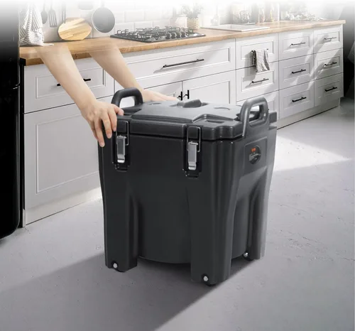 Miniatura 8 de VEVOR Portador de comida aislado, Caja caliente apilable de 32Qt para catering con barril de acero inoxidable, Calentador de alimentos de carga Negro