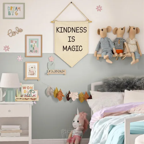 Miniatura 6 de Letrero de pared para aula, regalo para profesores, inspirador para la salud mental, bandera de pared con frase "Kindness is Magic-Positive