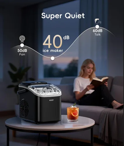Miniatura 7 de ecozy Máquina de hielo portátil, 8 cubos en 6 minutos, 26 libras/día, máquina para hacer hielo con 2 tamaños de hielo, máquina de hielo
