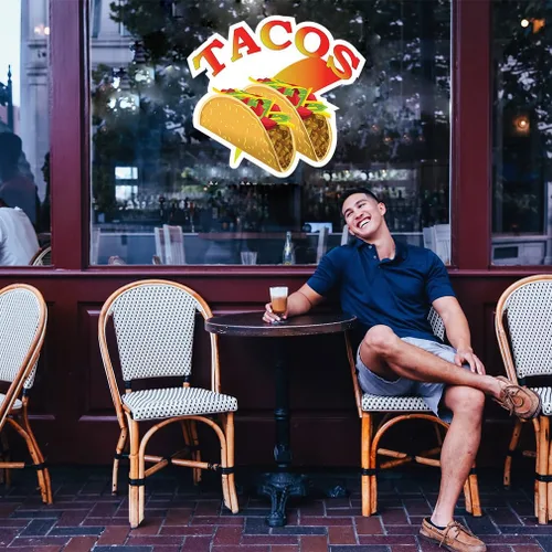 Miniatura 3 de Calcomanías personalizadas para camiones de alimentos Tacos, guacamole y carne de res, letrero de concesión de concesión de alimentos y bebidas, 10