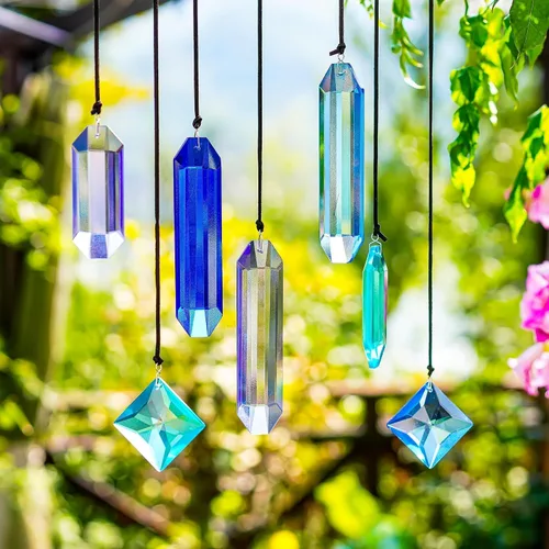 Miniatura 12 de HDCRYSTALGIFTS 7 piezas de prismas de cristal atrapasoles para colgar en ventanas, atrapasoles de cristal arcoíris colgantes para ventanas