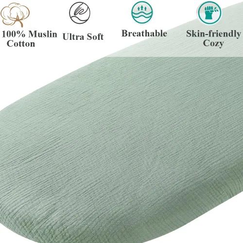 Miniatura 3 de Sábanas ajustadas de muselina compatibles con Snoo Smart Sleeper, Dream On Me Lacy Portable, Safety 1st Sleeper Bassinet, 2 paquetes de sábanas Hoja