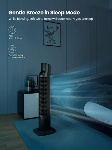 Miniatura 4 de Uthfy Ventilador de torre para dormitorio, ventilador oscilante de 120° con modo de sueño silencioso, 3 velocidades y 3 modos, temporizador 7.5H