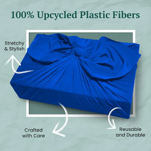 Miniatura 2 de SHIKIWRAP Envoltura de regalo de tela reutilizable – Pequeño 18 pulgadas azul profundo ecológico reversible, envoltura de tela Furoshiki elástica