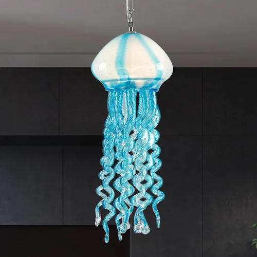 Miniatura 10 de Candelabros de cristal de medusa de 10 x 24 pulgadas, iluminación colgante LED para océano, sirena, bajo el agua, junto a la piscina, playa