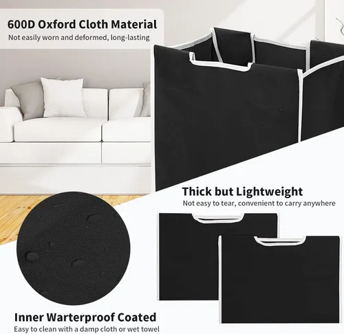 Miniatura 3 de Jhua - 3 bolsas de repuesto para clasificador de ropa sucia, paquete de 3 bolsas de repuesto extraíbles para carrito de ropa grande, bolsas