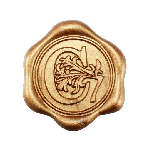 Miniatura 12 de Yoption 50 piezas de pegatinas de sello de cera inicial G, pegatinas de sello autoadhesivas de letra dorada retro antigua para sobres, para bodas