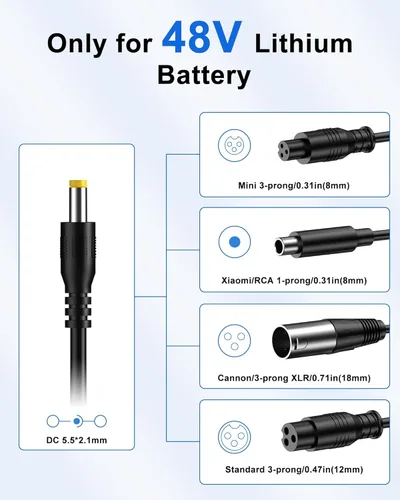 Miniatura 2 de WUKUR Cargador de batería Ebike de 54.6 V 2 A para batería de litio de 48 V, 5 conectores compatibles con Lectric XP 2.0/3.0, Ecotric City/Beach