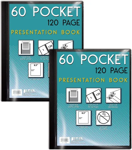 Miniatura 7 de Better Office Products Libro de presentación negro con 60 bolsillos, con cubierta frontal transparente, 120 páginas protectoras de hojas, hojas