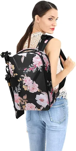 Miniatura 6 de MOSISO Mochila para cámara, bolsa para cámara DSLR/SLR/sin espejo de fotografía Peonía, funda rígida impermeable con soporte para trípode