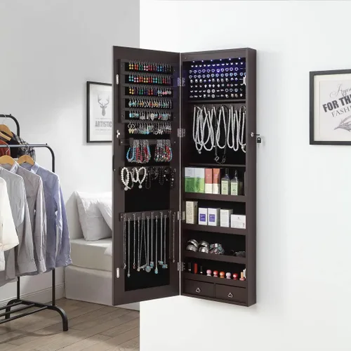 Miniatura 3 de GISSAR Armario de joyería con espejo de longitud completa, 6 luces LED, armario de joyería montado en la pared sobre la puerta, organizador de joyas