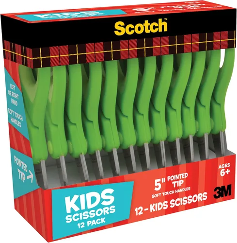 Miniatura 7 de Scotch Tijeras puntiagudas suaves al tacto de 5 pulgadas, paquete de 12 unidades, color verde, paquete de 6