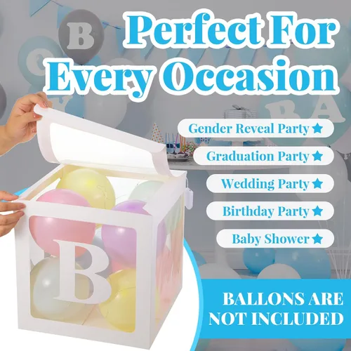 Miniatura 4 de Sratte Caja de globos con letras y números, cajas de bloques transparentes con luces LED para decoración de fiesta de ducha, cumpleaños, boda, Blanco