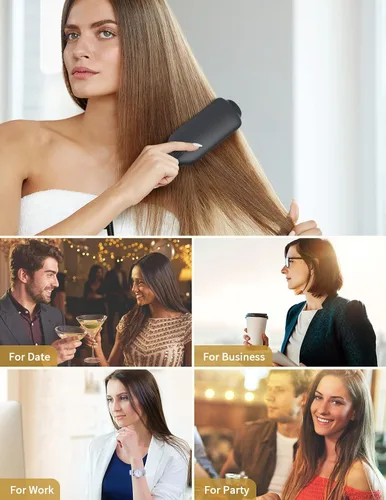 Miniatura 8 de LANDOT Cepillo alisador de cabello para cabello grueso y rizado, cepillo alisador de cerámica iónica con cerdas densas y 12 ajustes de temperatura