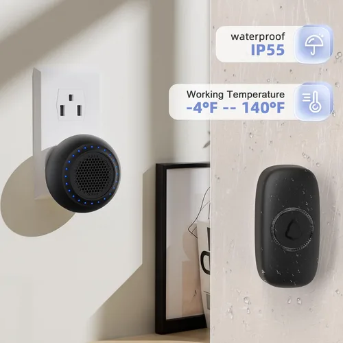 Miniatura 4 de Campanas de puerta inalámbricas para hogares, kits de timbre con 1 transmisor, 1 receptor, funcionamiento impermeable a un rango de 1000 pies, 48