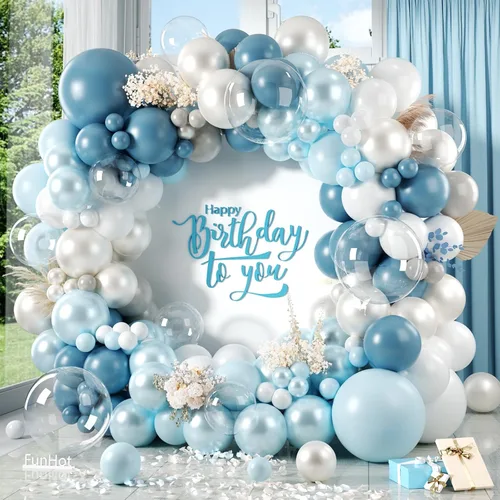 Miniatura 12 de FunHot Kit de arco de globos azules y plateados, kit de guirnalda de globos de color azul metálico y blanco plateado con globos de aluminio