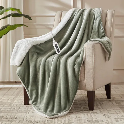 Miniatura 17 de Manta térmica de sherpa de doble cara, manta eléctrica de calefacción suave para cama, sistema de seguridad automático, 6 niveles de calefacción y 4