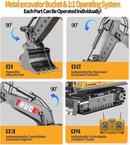 Miniatura 3 de Juguete de construcción de excavadora de control remoto de 17 canales para niños, juguete de excavadora RC de 2400 mAh con pala de metal, aerosol