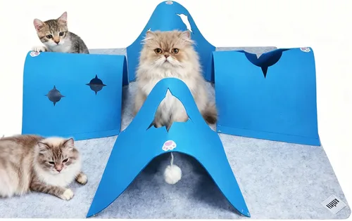 Miniatura 8 de Túnel de juguetes para gatos de interior, muebles interactivos de enriquecimiento para gatos con bola de felpa para animales pequeños, mascotas