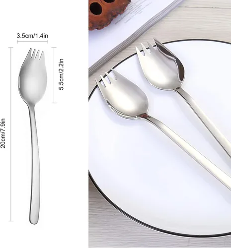Miniatura 2 de Juego de 6 tenedores de metal, utensilios de ensalada de acero inoxidable 18/10, cucharas de postre de mango de 7.9 pulgadas de largo, cucharas