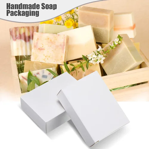 Miniatura 3 de Gersoniel 100 piezas de cajas de jabón kraft para envasado de jabón casero, suministros para fiestas, regalos y envoltorios, 9,7 x 7,1 x 3 cm Blanco