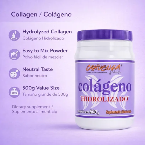 Miniatura 4 de CAHUENGA - Colágeno hidrolizado en polvo 17.64 oz - Proteína sin sabor para cabello, piel, uñas y articulaciones - Keto y sin gluten - Colageno