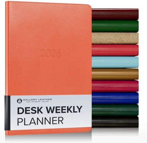 Miniatura 150 de Gallery Leather Agenda semanal y mensual grande 2025-2026, agenda y cuaderno con elegantes bordes de página dorados dorados, 12 meses, cactus Cactus