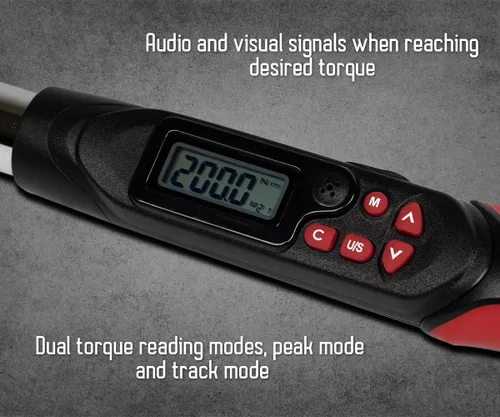 Miniatura 4 de Llave dinamométrica digital de 1/2 pulgada Tapha Tools, rango de torque 7.4-147.5 ft-lb (10-200 N-m), precisión ±2%, notificación LED y timbre