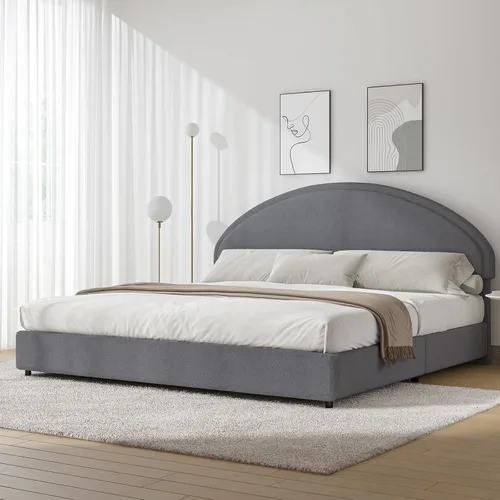 Miniatura 7 de Base de cama REVOMINCA tamaño Queen, base de cama tapizada de plataforma con cabecero, cama de plataforma suave con esquinas redondas, no se Dgery