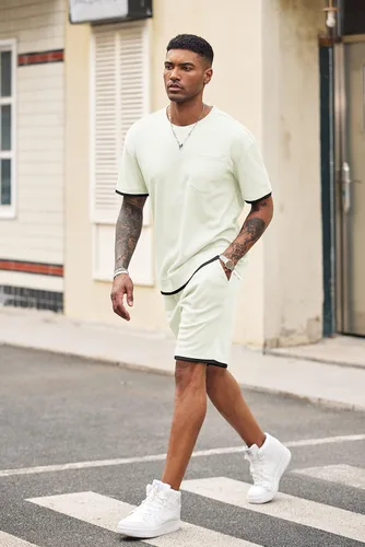 Miniatura 52 de COOFANDY Conjunto de camisa y pantalones cortos de gofre para hombre, conjunto de 2 piezas, conjunto casual de verano con bolsillos