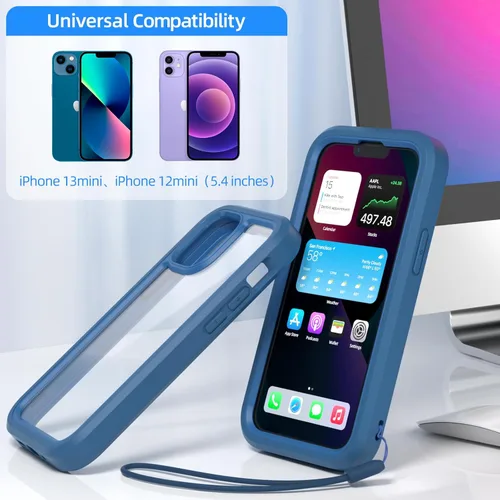 Miniatura 2 de WXR Funda para iPhone 13 mini/iPhone 12 Mini, parachoques de silicona suave y parte trasera de policarbonato duro transparente e interior de Azul