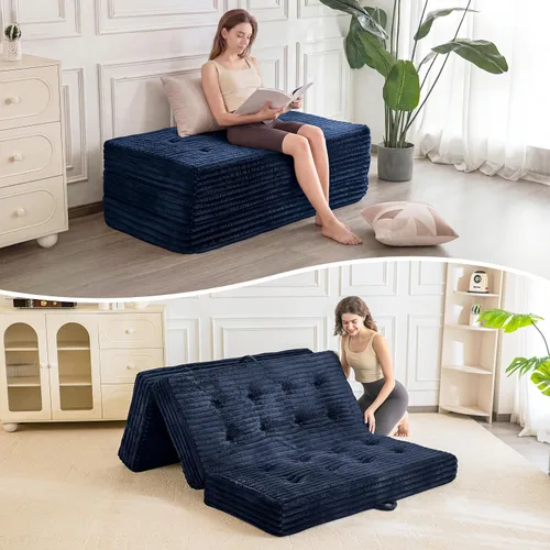 Miniatura 11 de MAXYOYO Colchón plegable con asas, colchón de piso de 6 pulgadas, sofá cama de triple pliegue, cama plegable de pelo sintético suave con relleno