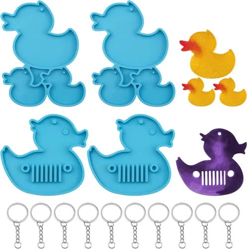 4 piezas de llavero de pato, moldes de resina de silicona, llaveros de cristal, etiquetas de resina epoxi con 10 llaveros para colgantes, Azul