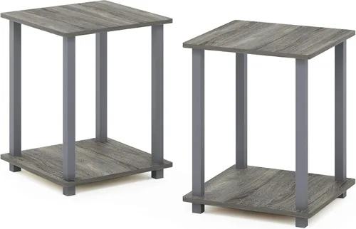 Miniatura 5 de Furinno Jaya - Soporte de entretenimiento grande para TV de hasta 55 pulgadas, roble francés gris/negro, juego de 2 mesas auxiliares, roble francés