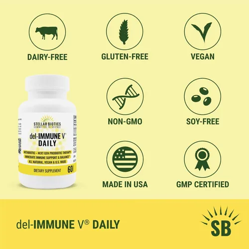 Miniatura 2 de Del-Immune V Daily de Stellar Biotics, Apoyo inmune y salud intestinal totalmente natural, Cuidado inmediato, Metabiótico: Terapia probiótica