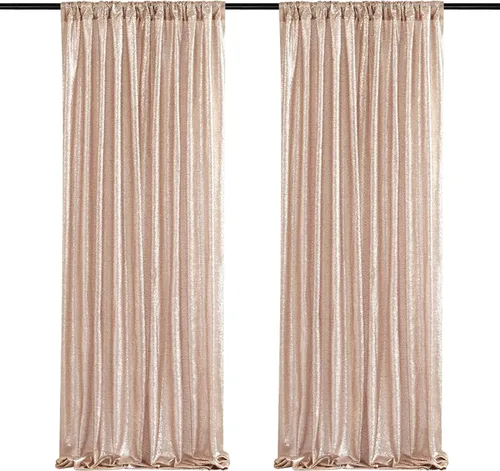 Poise3EHome - Cortinas de lentejuelas con purpurina champagne, 2 piezas de 2 x 8 pies, paneles de purpurina para fiesta de Halloween, fiesta de