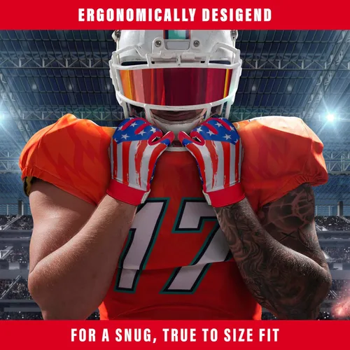 Miniatura 5 de Guantes de fútbol con la bandera estadounidense, guantes receptores de silicona para hombres, guantes receptores de fútbol con bandera de EE. UU.
