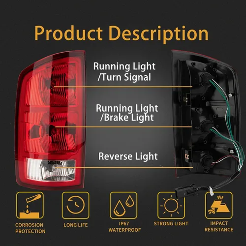 Miniatura 2 de Ensamble de luz trasera MiKaFex compatible con Dodge Ram 1500 2002-2006 2003-2006 Dodge Ram 2500 3500 Pickup luces traseras del lado del conductor