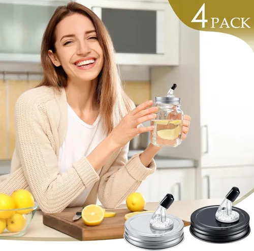 Miniatura 3 de Tessco for you Paquete de 4 tapas de boquilla para verter tarros de masón, tamaño regular de boca de 2.756 in, tapa de germinación, tapas de vertido