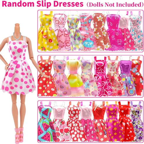 Miniatura 3 de Ecore Fun 39 piezas de ropa y accesorios para muñecas, 3 vestidos de moda, 10 vestidos deslizantes, 3 tops, 3 pantalones, 10 collares, 10 zapatos