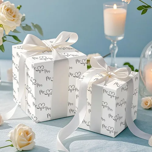 Miniatura 5 de RUSPEPA - Rollo de papel para envolver regalos de boda, mini rollo, diseño en blanco y negro de Sr. y Sra. con patrón de corazón y flecha, papel
