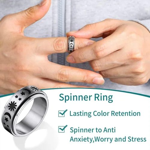 Miniatura 30 de Supcare Anillo giratorio para hombre y mujer, diseño nórdico/celta/luna, estrella, anillo giratorio con nombre personalizado, regalos para Navidad