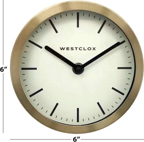 Miniatura 2 de Westclox Reloj de mesa y pared contemporáneo para el hogar u oficina, reloj analógico redondo de 6 pulgadas con marco de metal dorado cepillado